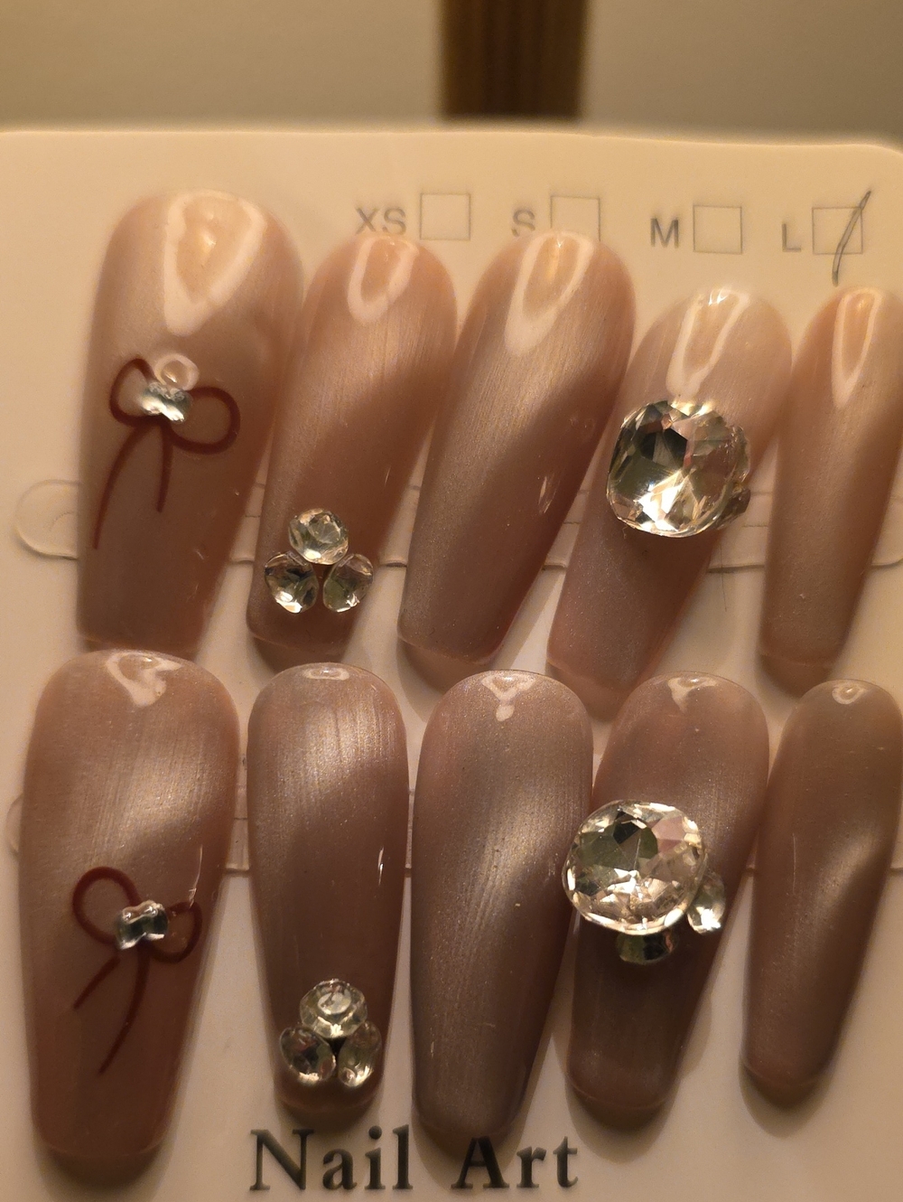 Nude Pearl Press-On Nails with Rhinestone Accents Size Large